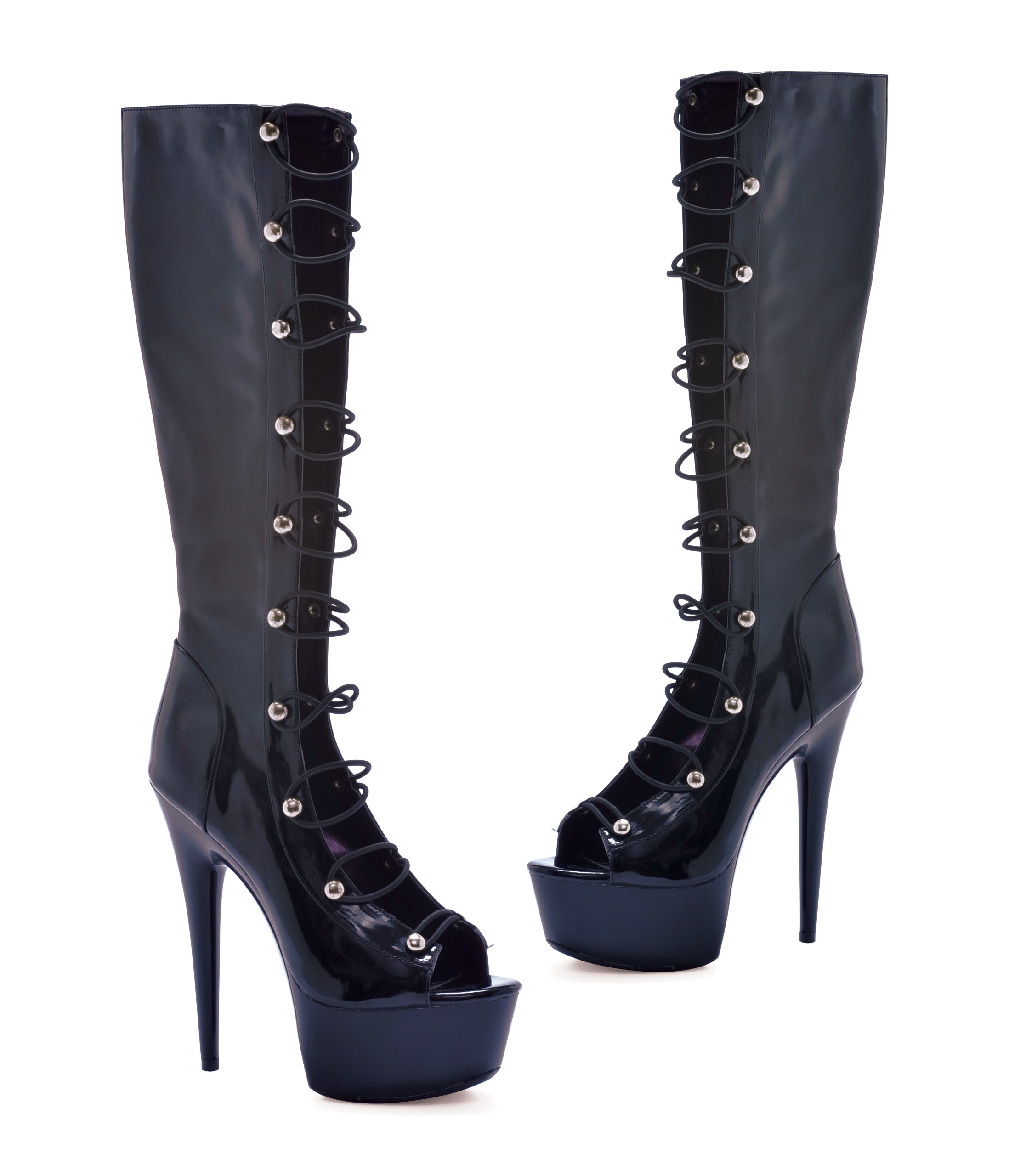 Tyra - 6 Inch Black Platform Boots with Strappy Front